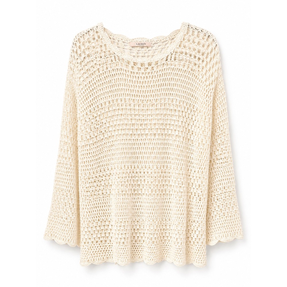 Show Me Your Mumu Paula Pullover Cream Crochet Open Knit Sweater Small